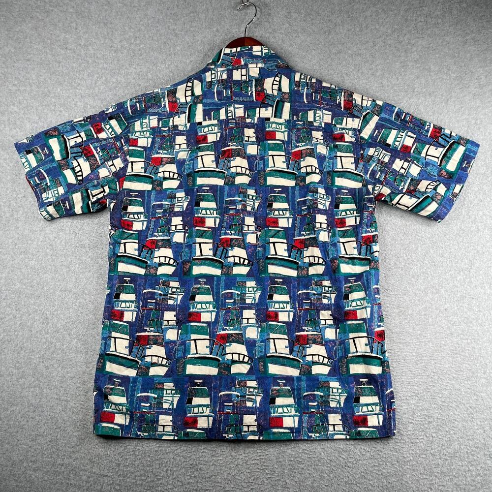 Kahala Hawaiian Short Sleeve Button Up Shirt Mens Medium Geometric Boat Print - Picture 5 of 8